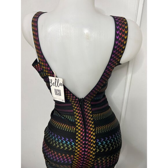 Bella Barnett Bodycon Mini Dress Multicolor Deep V-Back Sleeveless Women Size M - Picture 10 of 12